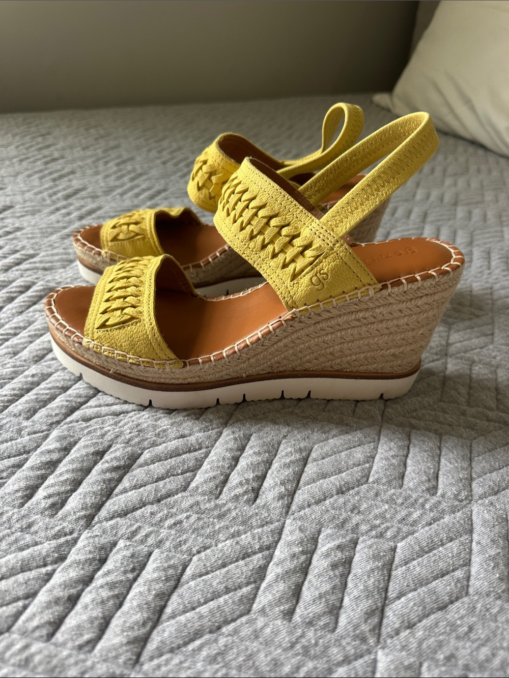 Gentle Souls by Kenneth Cole Yellow Woven Slingback Espadrille Wedges